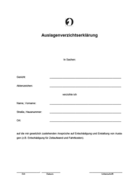 Formular zur Auslagenverzichtserklärung